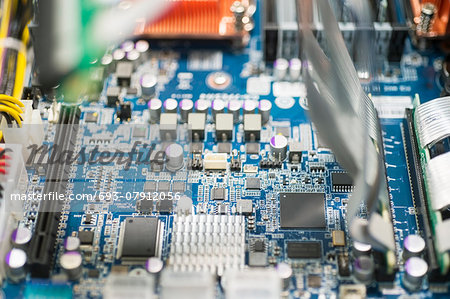 Close-up of computer circuit board in manufacturing industry