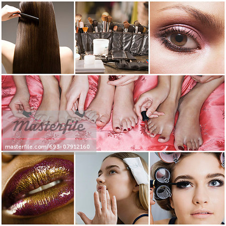 Collage of women applying make-up Collage of women applying make-up