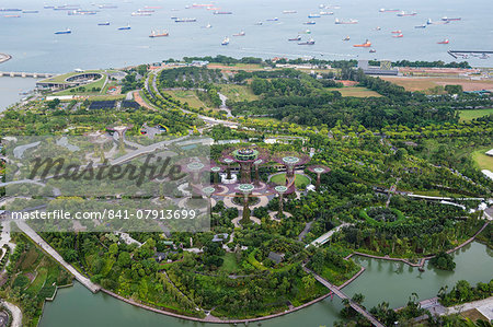 Aerial view, Gardens by the Bay, Singapore, Southeast Asia, Asia Aerial view, Gardens by the Bay, Singapore, Southeast Asia, Asia