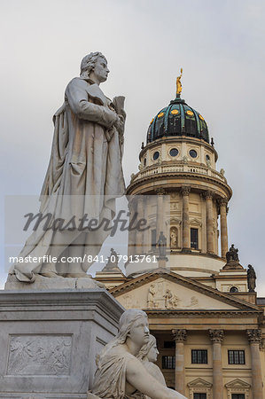 Franzosischer Dom (French Cathedral) and Schiller's Monument detail, Gendarmenmarkt, Mitte, Berlin, Germany, Europe Franzosischer Dom (French Cathedral) and Schiller's Monument detail, Gendarmenmarkt, Mitte, Berlin, Germany, Europe