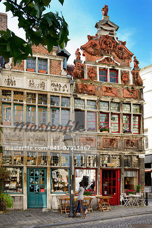 Ornate facades of traditional Flemish buildings, Kraanlei, Ghent, East Flanders, Belgium, Europe