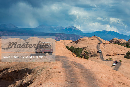 Hummer driving on the Slickrock trail. Moab, Utah, United States of America, North America