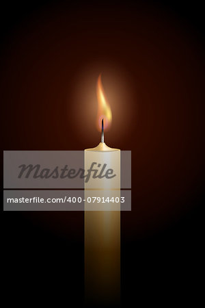 Burning candle on black background. Vector illustration