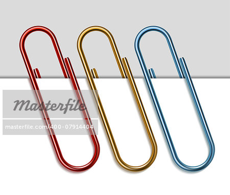 Set of colored paper clips. Vector illustration