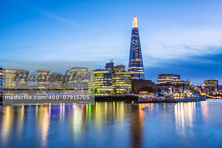 Thames River Embankment and London Skyline at Sunset, United Kingdom