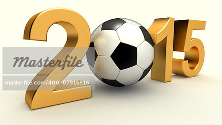 Year 2015 with soccer ball on the white background