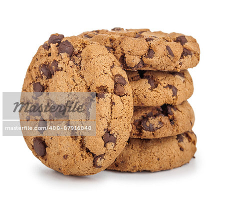 stack of chocolate chip cookies isolated on white background