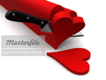 abstract 3d illustration of knife slicing hearts