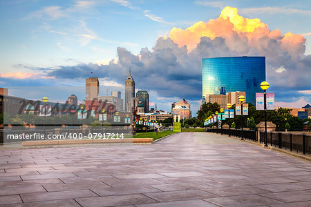 Indianapolis downtown as seen from the pedestrian bridge across White River