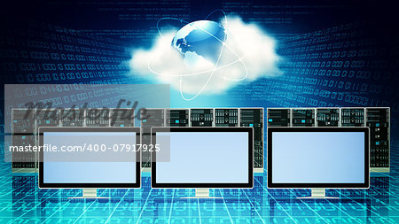 Computer conected to cloud server internet concept. You can place any design you want on the blank screen
