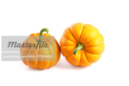 Two small decorative pumpkins, isolated on white background