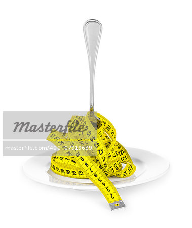 plate with a fork and measuring tape. concept of diet