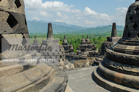 Stupa's at the Borobudur temple in Yogyakarta, Indonesia