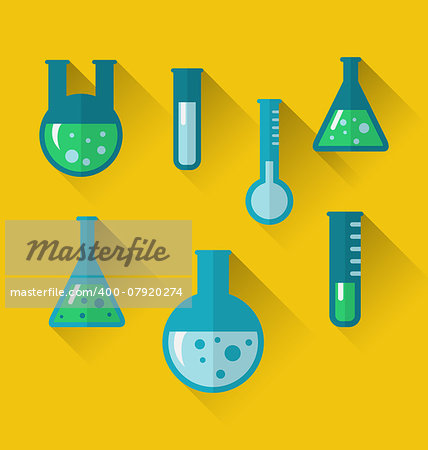 Illustration icons of chemical test tubes with shadows, modern flat style - vector