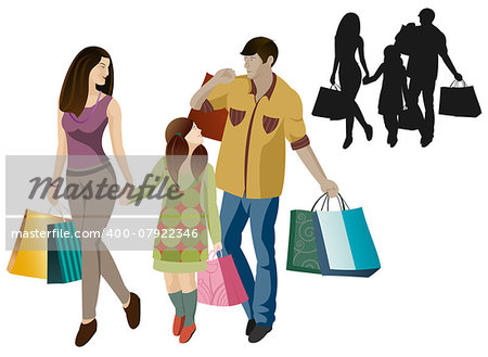 Family shopping in vector cartoon  isolated