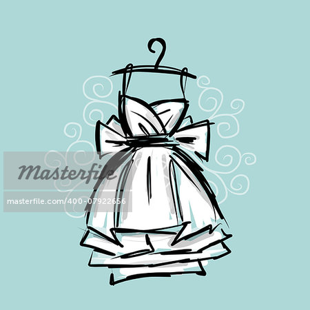 Dress on hangers, sketch for your design. Vector illustration