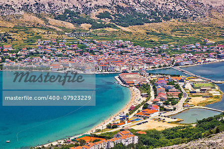 Pag island bay aerial view, Dalmatia, Croatia