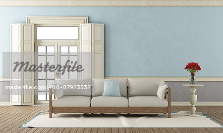 Classic living room with closed window and elegant sofa - 3D Rendering