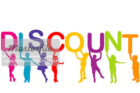 Children holding the word Discount