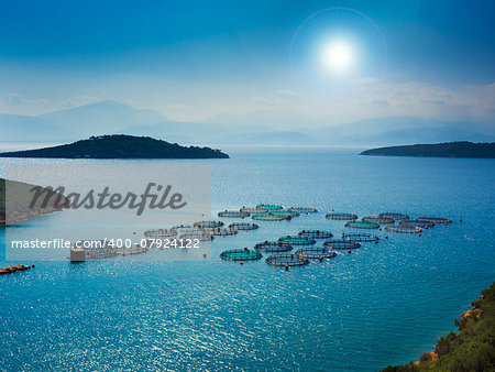 Fish farming off the coast of Greece