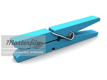 3d illustration of blue clothespin over white background