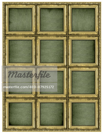 Colossal golden frame isolated on pure white background