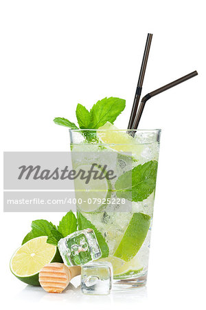 Fresh mojito cocktail. Isolated on white background