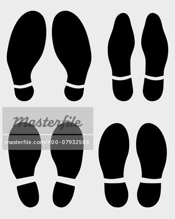 Black prints of different shoes, vector Illustration