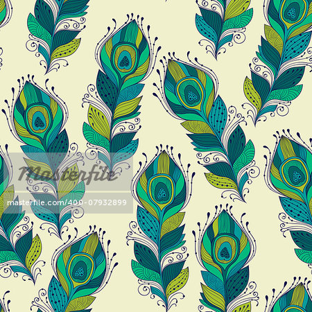 Vector seamless Pattern with peacock feathers, fully editable eps 10 file with clipping mask and seamless pattern in swatch menu