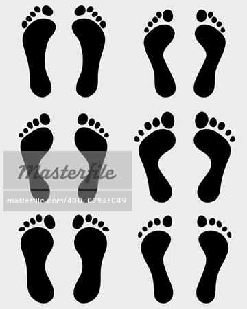 Black prints of human feet, vector illustration