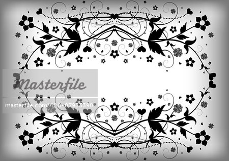 Illustration of abstract floral frame with background in grey and black colors