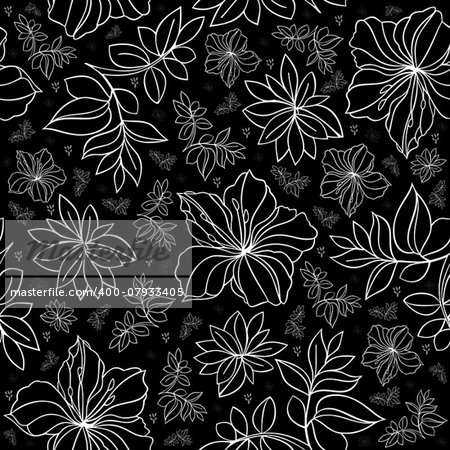 Illustration of seamless  floral pattern in black and white colors