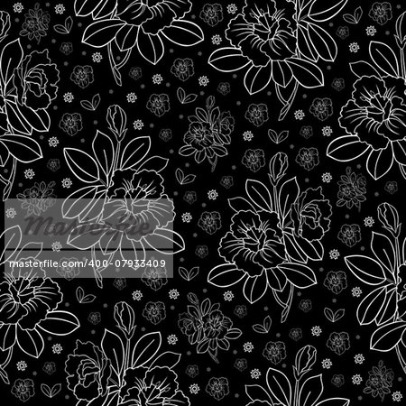 Illustration of seamless abstract floral pattern in black and white colors