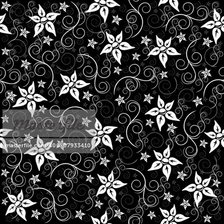 Illustration of seamless floral pattern in black and white colours