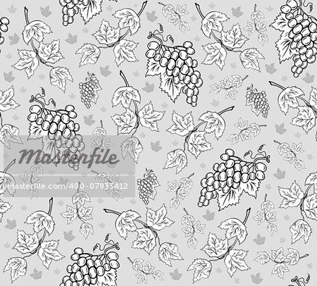 Illustration of seamless pattern with bunches of grapes and leaves