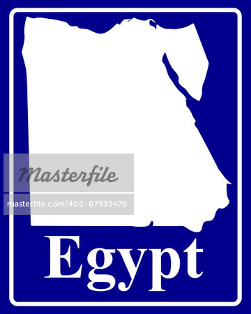 sign as a white silhouette map of Egypt with an inscription on a blue background