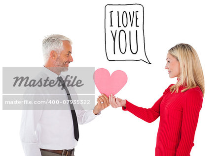 Handsome man getting a heart card form wife against i love you
