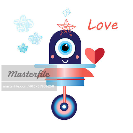 graphic illustration in love with a robot on a white background