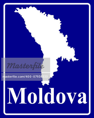 sign as a white silhouette map of Moldova with an inscription on a blue background