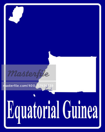 sign as a white silhouette map of Equatorial Guinea with an inscription on a blue background