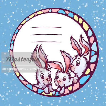 Vector banner with three cute cartoon rabbits.