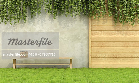 Wooden bench with books in a garden - 3D Rendering
