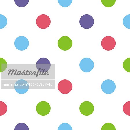 Seamless vector pattern, texture or background with colorful - pink, green, blue and navy - vintage polka dots on white for web design, blog, website, wallpaper or other design element.