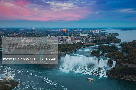 View of Rainbow Bridge and The American Falls, Niagara Falls, Niagara, border of New York State, and Ontario Canada, North America View of Rainbow Bridge and The American Falls, Niagara Falls, Niagara, border of New York State, and Ontario Canada, North America