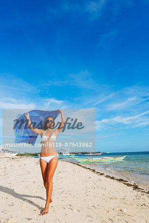 Girl on Bounty Beach, Malapascua Island, Cebu, The Visayas, Philippines, Southeast Asia, Asia