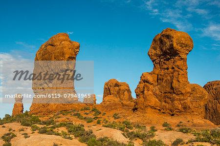 Beautiful red sandstone formations in the Arches National Park, Utah, United States of America, North America