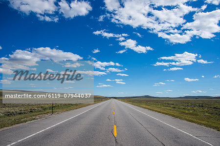 Long straight road in southern Wyoming, United States of America, North America