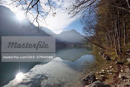 Landscape of Mountains Reflected in Lake in Autumn, Langbathsee, Austria