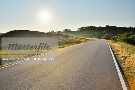 Country Road with Sun in Summer, Norderney, East Frisia Island, North Sea, Lower Saxony, Germany