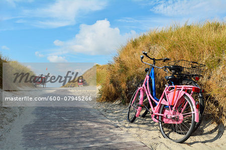 Path to Beach with Bicycles, Summer, Norderney, East Frisia Island, North Sea, Lower Saxony, Germany Path to Beach with Bicycles, Summer, Norderney, East Frisia Island, North Sea, Lower Saxony, Germany